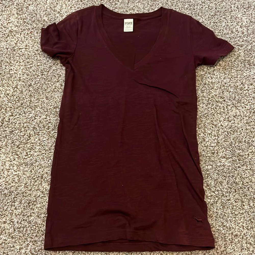PINK Victoria secret maroon v neck shirt